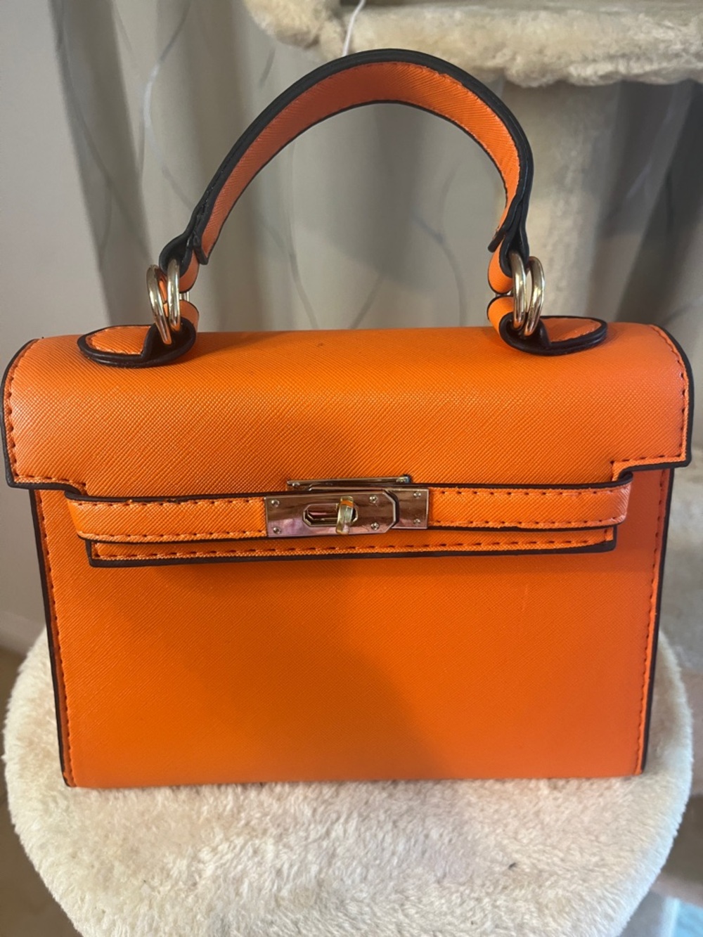 Compact Orange Top-Handle Mini Bag